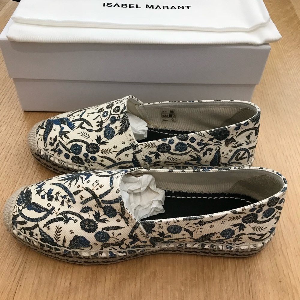 Isabel Marant Women's Floral Espadrilles - Blue and Cream Ecru Size FR 9, US 8